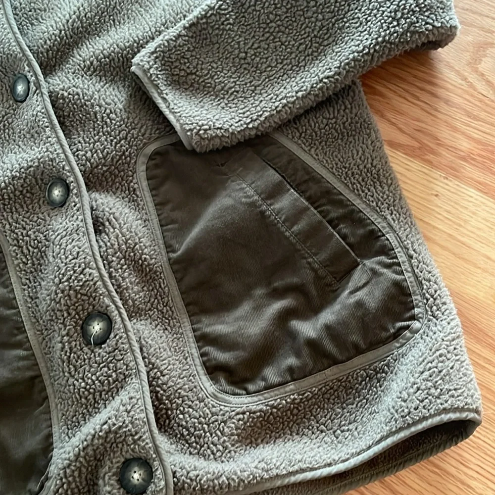 NWOT Madewell Resourced Fleece Cargo Jacket Olive Green Teddy Jacket - Picture 7 of 9